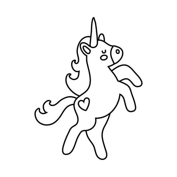 Unicorn lucu dengan hati tatto magis kuda gaya ikon - Stok Vektor
