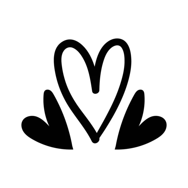 Trois coeurs amour chiffres silhouette style — Image vectorielle