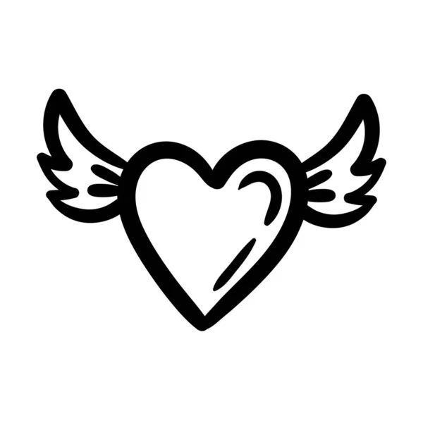 Herz Liebe mit Flügeln Kunstwerk Silhouette Stil — Stockvektor