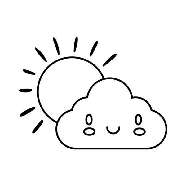 Chmura z słońce kawaii komiks znak linii styl — Wektor stockowy