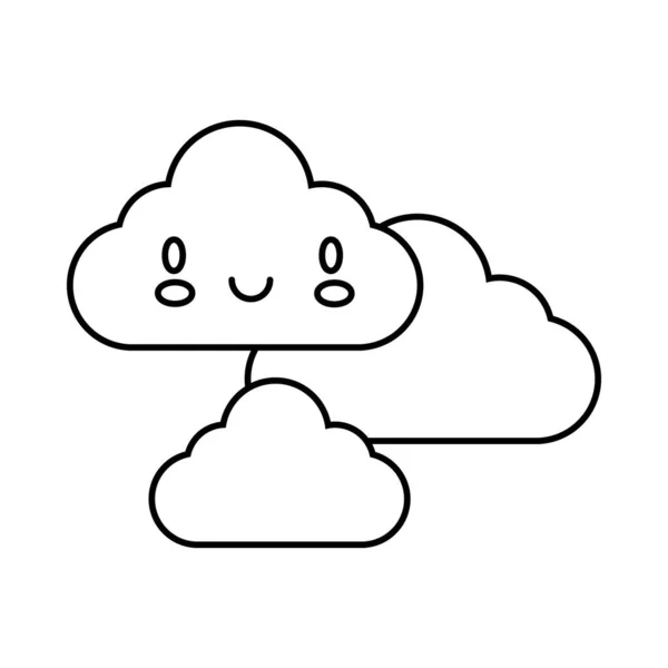 Wolken hemel kawaii stripfiguur lijn stijl — Stockvector