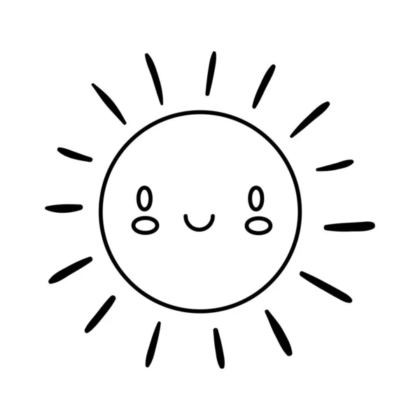 Boldog Sun Kawaii képregény karakter vonal stílus — Stock Vector