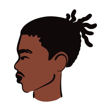 Rasta saç stili ve bıyık düz stil ikonu olan Afro kökenli genç bir adam profili
