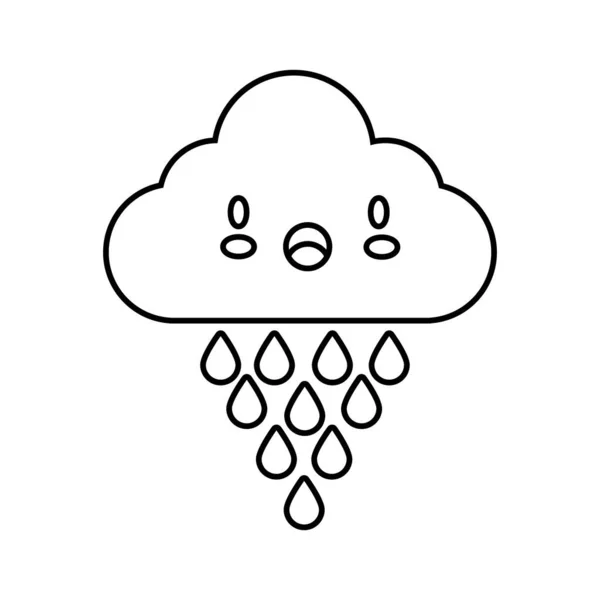 Cloud with rain drops kawaii comic character line style — Stock Vector