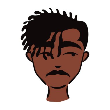 Tuft ve bıyıklı genç afro adam düz stil ikonu