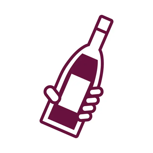 Hand med vin flaska dryck linje stil ikon — Stock vektor