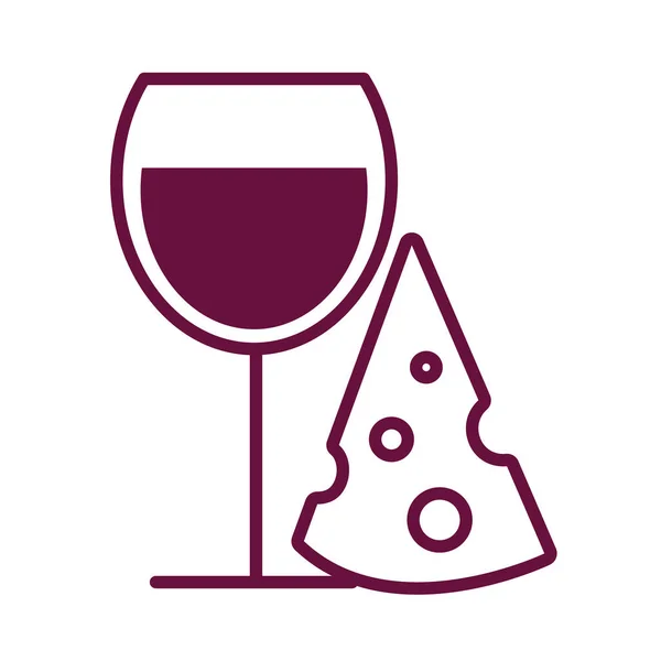 Tasse de vin boisson avec icône de style ligne de fromage — Image vectorielle