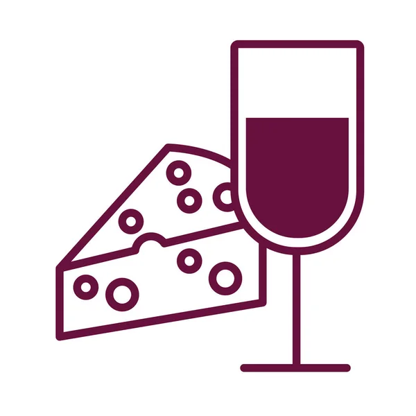 Wino filiżanka napój z serem porcja linii stylu ikona — Wektor stockowy