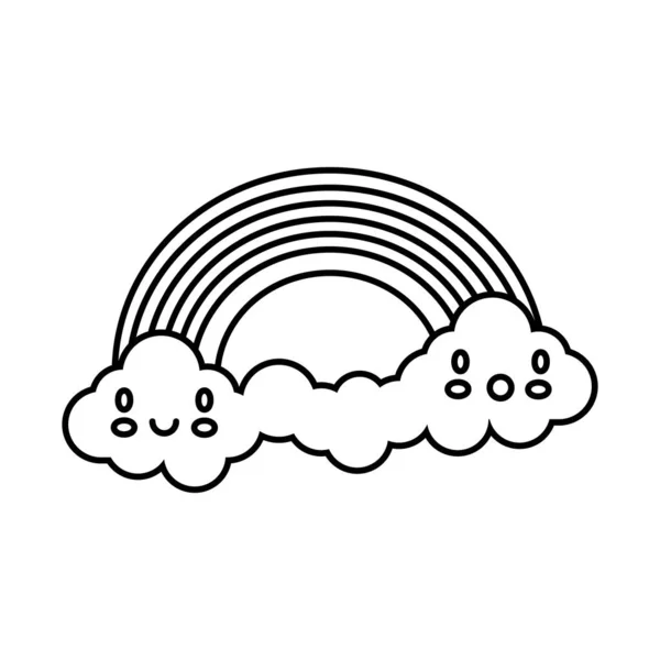 Słodkie tęcza z chmury kawaii znaków Pogoda linia styl ikona — Wektor stockowy