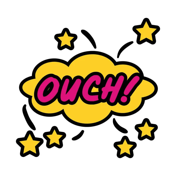 Expresion nube con ouch palabra pop arte estilo plano — Vector de stock