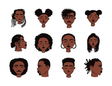 12 Afro etnik kişilik grup karakter avatarları