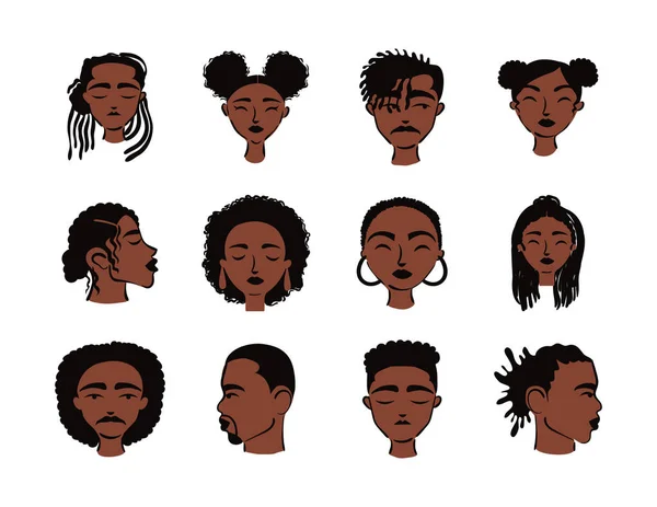Groupe de douze personnes afro ethniques avatars personnages — Image vectorielle