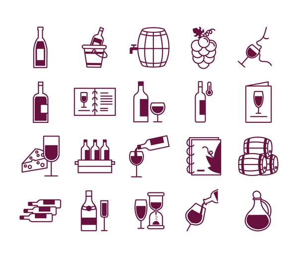 Pacote de vinte ícones de vinho conjunto —  Vetores de Stock
