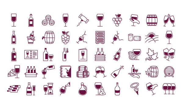 Paket med femtio vin set ikoner — Stock vektor