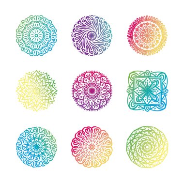 Dokuz renkli mandalas demeti simgeleri
