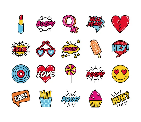 Paquete de iconos conjunto de arte pop — Vector de stock