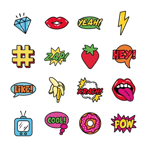 Δέσμη pop art set icons — Διανυσματικό Αρχείο