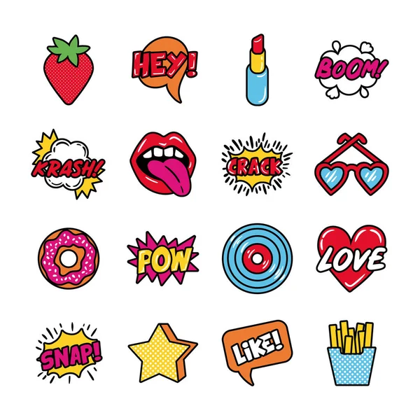 Paquete de iconos conjunto de arte pop — Vector de stock