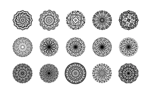 Δέσμη δεκαπέντε mandalas σύνολο εικονίδια — Διανυσματικό Αρχείο