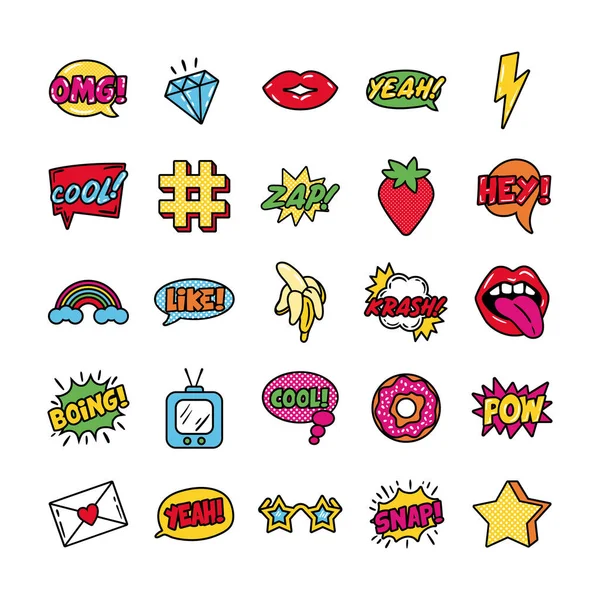 Bundle of pop art set icons — Stock Vector