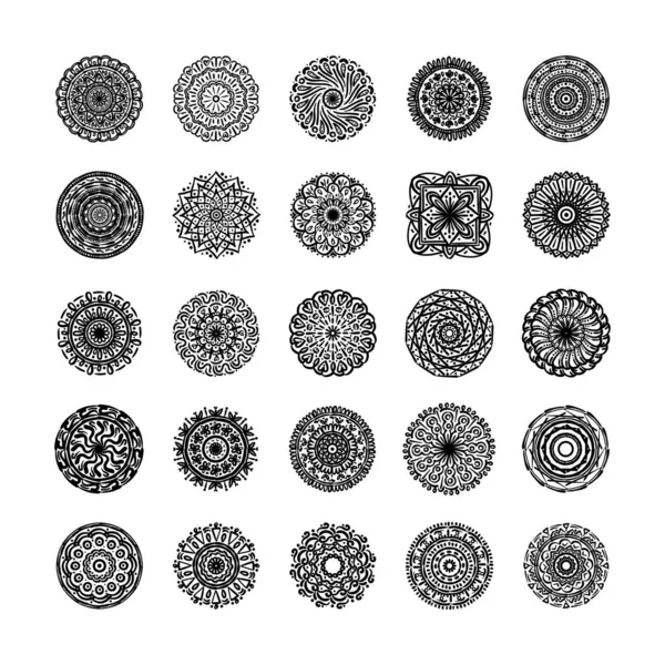 Bundel van vijfentwintig mandala 's set pictogrammen — Stockvector
