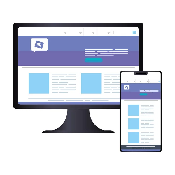 Mockup, desenvolvimento de site conceito em computador e smartphone —  Vetores de Stock