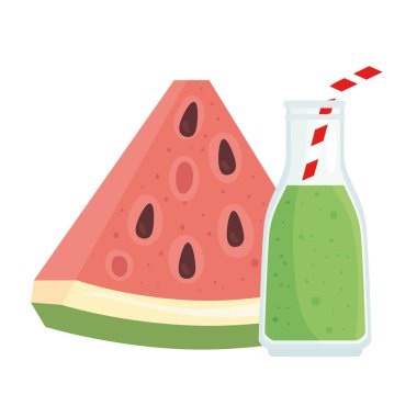 Şişe suyu ile taze karpuz dilimi