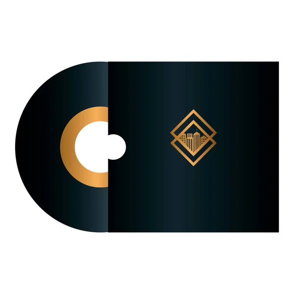 Compact Disc schwarze Attrappe mit goldenem Zeichen, Corporate Identity — Stockvektor