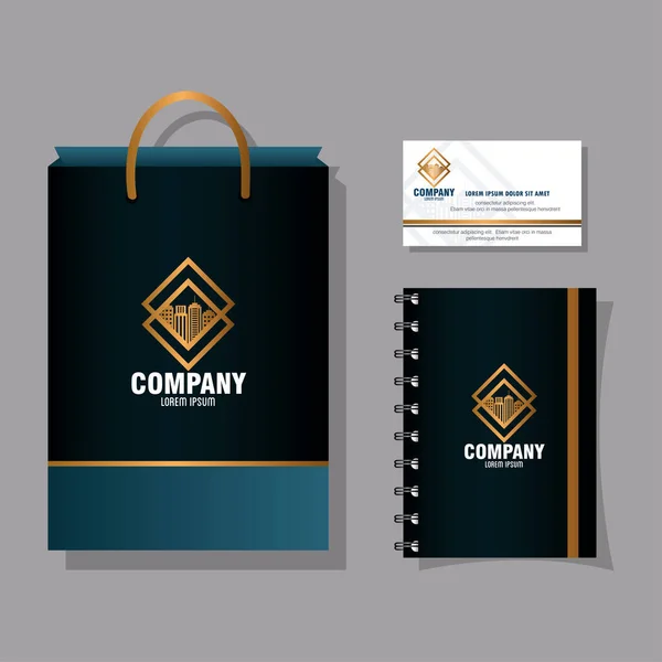 Corporate identity brand mockup, mockup of stationery supplies, black color — Stock Vector