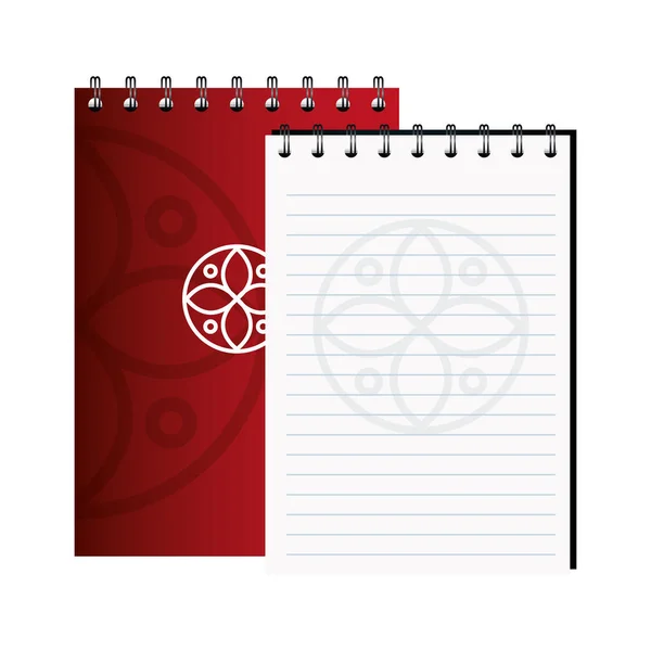 Σημειωματάρια κόκκινο χρώμα mockup με λευκή πινακίδα, εταιρική ταυτότητα — Διανυσματικό Αρχείο