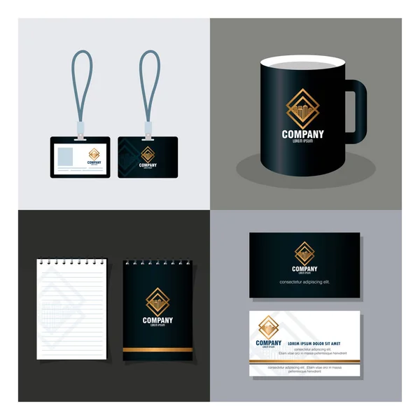 Set scenes of corporate identity brand mockup with stationery supplies —  Vetores de Stock