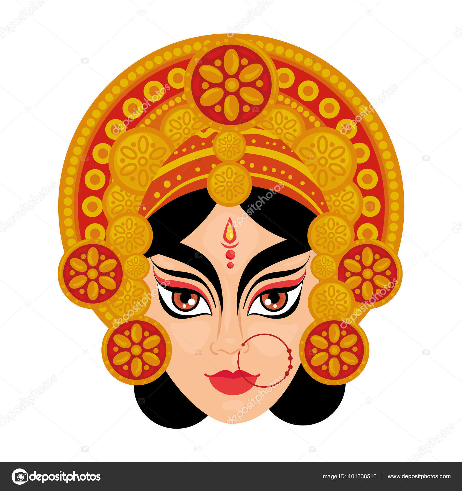 Maa durga rosto no fundo branco Vetor de ©yupiramos 401338516, image size:1600x1700