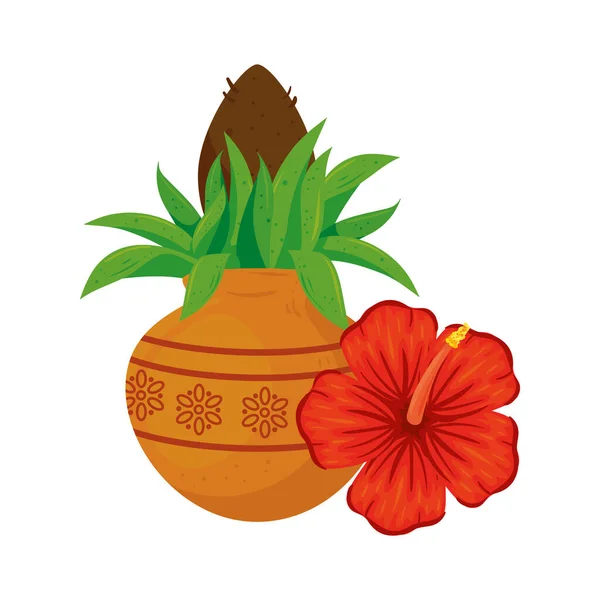 Kalash con flor de hibisco, en fondo blanco — Vector de stock