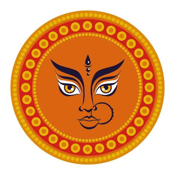Maa durga face dans un cadre circulaire — Image vectorielle