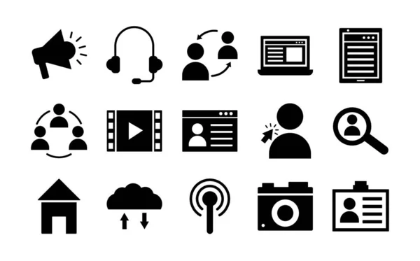 Quinze ícones de conjunto de marketing de mídia social — Vetor de Stock
