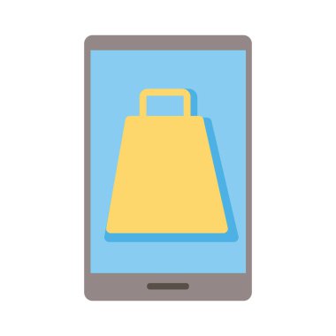 akıllı telefon aygıtı alışveriş çantası düz biçim simgesi