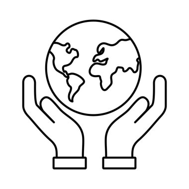 Eller kıta çizgisi ikonu ile dünya gezegenini kaldırıyor