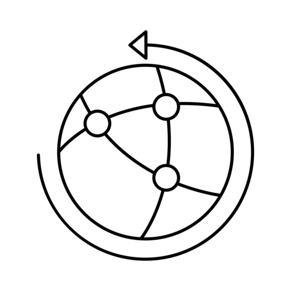 Planeta mundo esfera con puntos y flecha alrededor de icono de estilo de línea — Archivo Imágenes Vectoriales