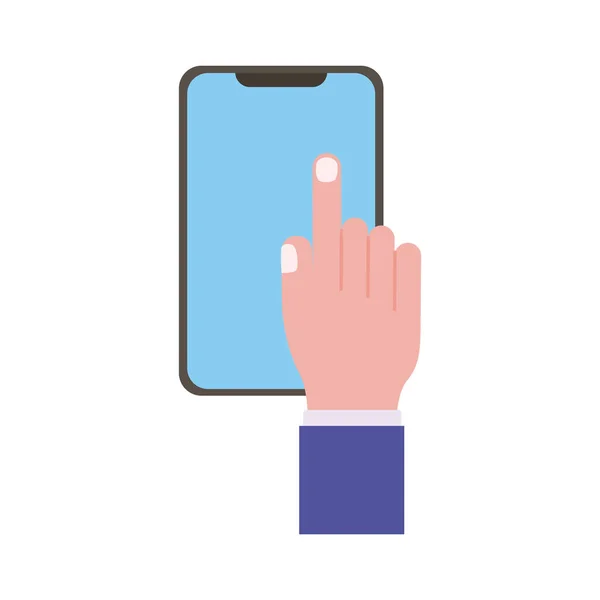 Mano tocar la pantalla del smartphone icono de estilo plano — Vector de stock