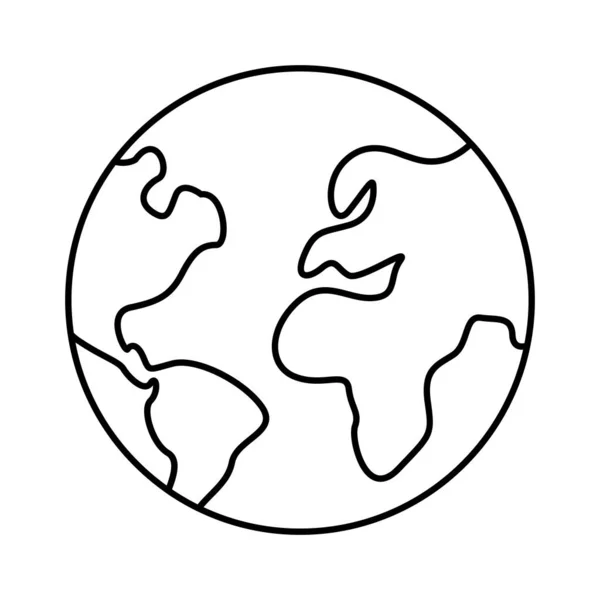Planeta mundo tierra con continentes mapas estilo línea icono — Vector de stock