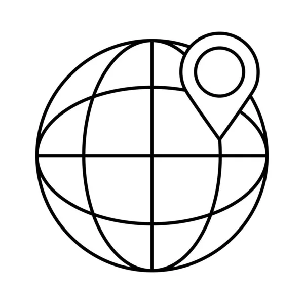 Planet dunia bola dengan ikon gaya baris lokasi pin - Stok Vektor