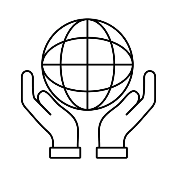 Kéz emelő gömb világ bolygó vonal stílus ikon — Stock Vector
