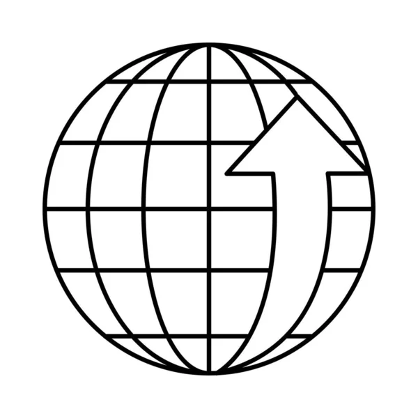 Planeta mundo esfera com seta para cima ícone de estilo de linha — Vetor de Stock