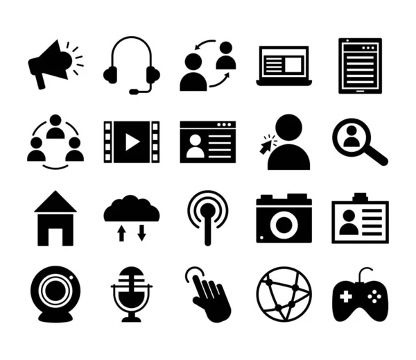 Vinte ícones de coleção de conjuntos de marketing de mídia social — Vetor de Stock