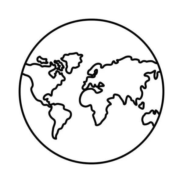 Welt Planet Erde mit Kontinentalkarten Linie Stil-Symbol — Stockvektor