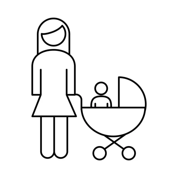 Family mother with baby in cart figure line style icon — Stock Vector