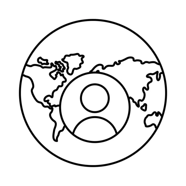 Monde planète terre avec continents et utilisateur ligne style icône — Image vectorielle