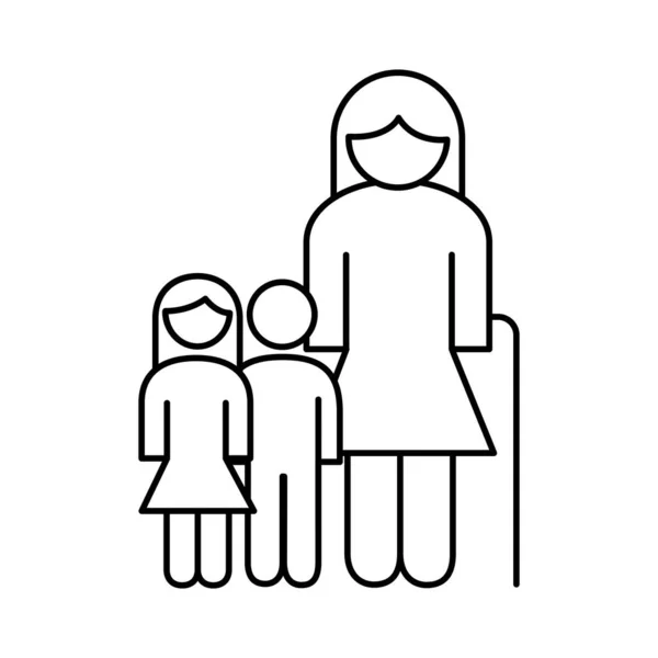 Familie Großmutter Figur mit Enkel und Enkelin Linie Stil-Ikone — Stockvektor