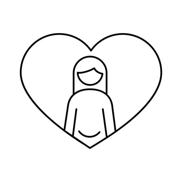 Família mãe gravidez figura no ícone de estilo de linha de coração — Vetor de Stock