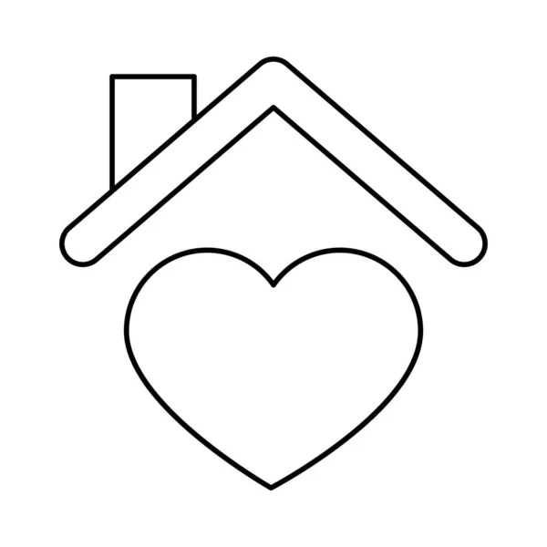 Amore del cuore in icona stile linea di casa — Vettoriale Stock